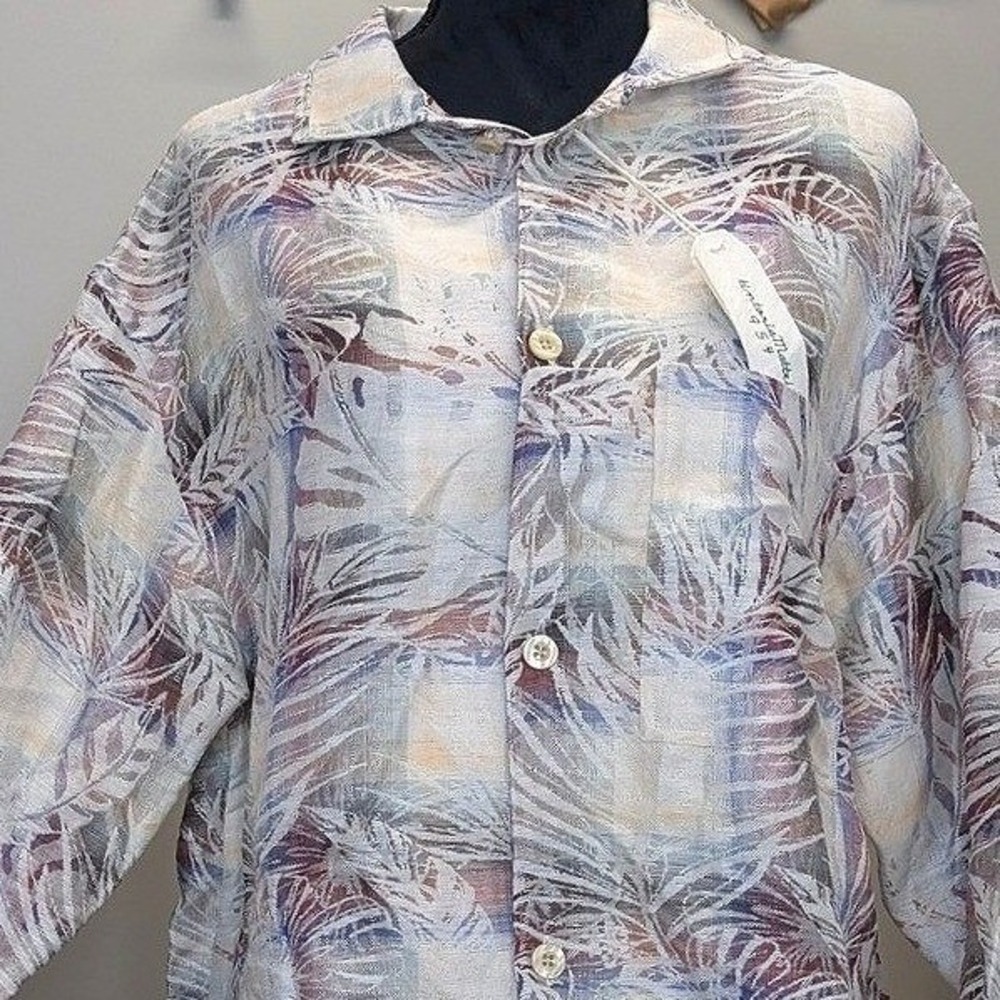 Tintoria Mattei 954 Men's Large Over Fit Linen Blend Tropical Palm Shirt NWT - Picture 2 of 7